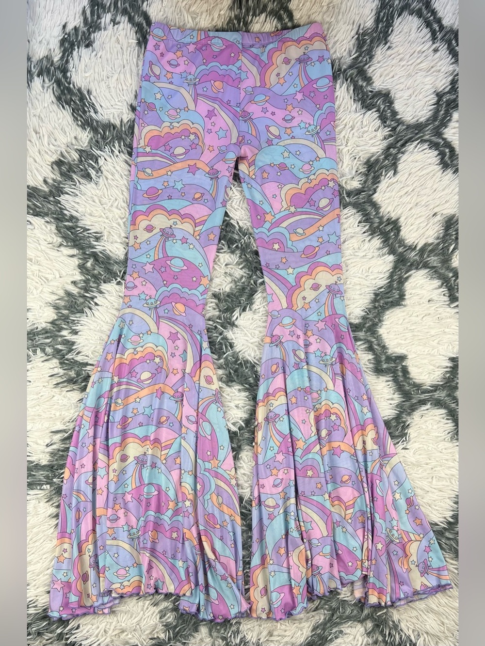 Dolls Kill Sugar Thrillz Women’s Purple Groovy Galaxy Mesh Flares Pants Size M - Picture 6 of 12